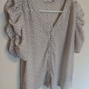 Lush White Button Down Shirt with Black Pattern Sz M